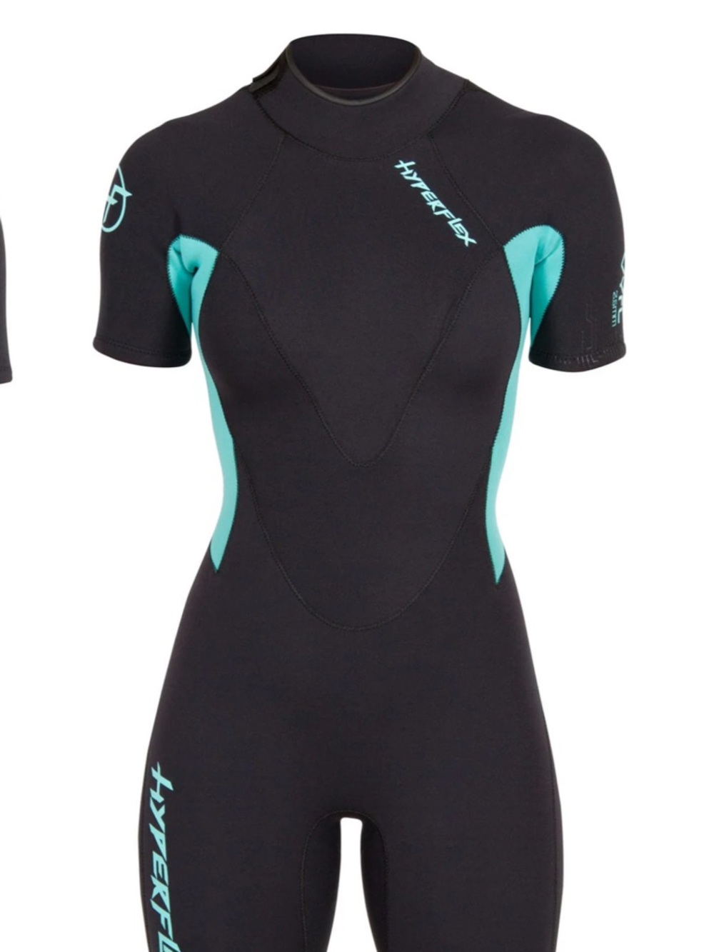 Hyperflex Women's Short Sleeve Wetsuit - Black with Aqua Accents